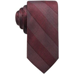 RYAN SEACREST DISTINCTION Maroon Red Islip Bar Stripe Silk Slim Tie